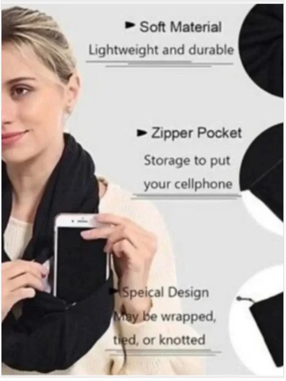 Beyond Yoga Black Pocket Infinity Wrap Scarf Active Athletic Running One Size